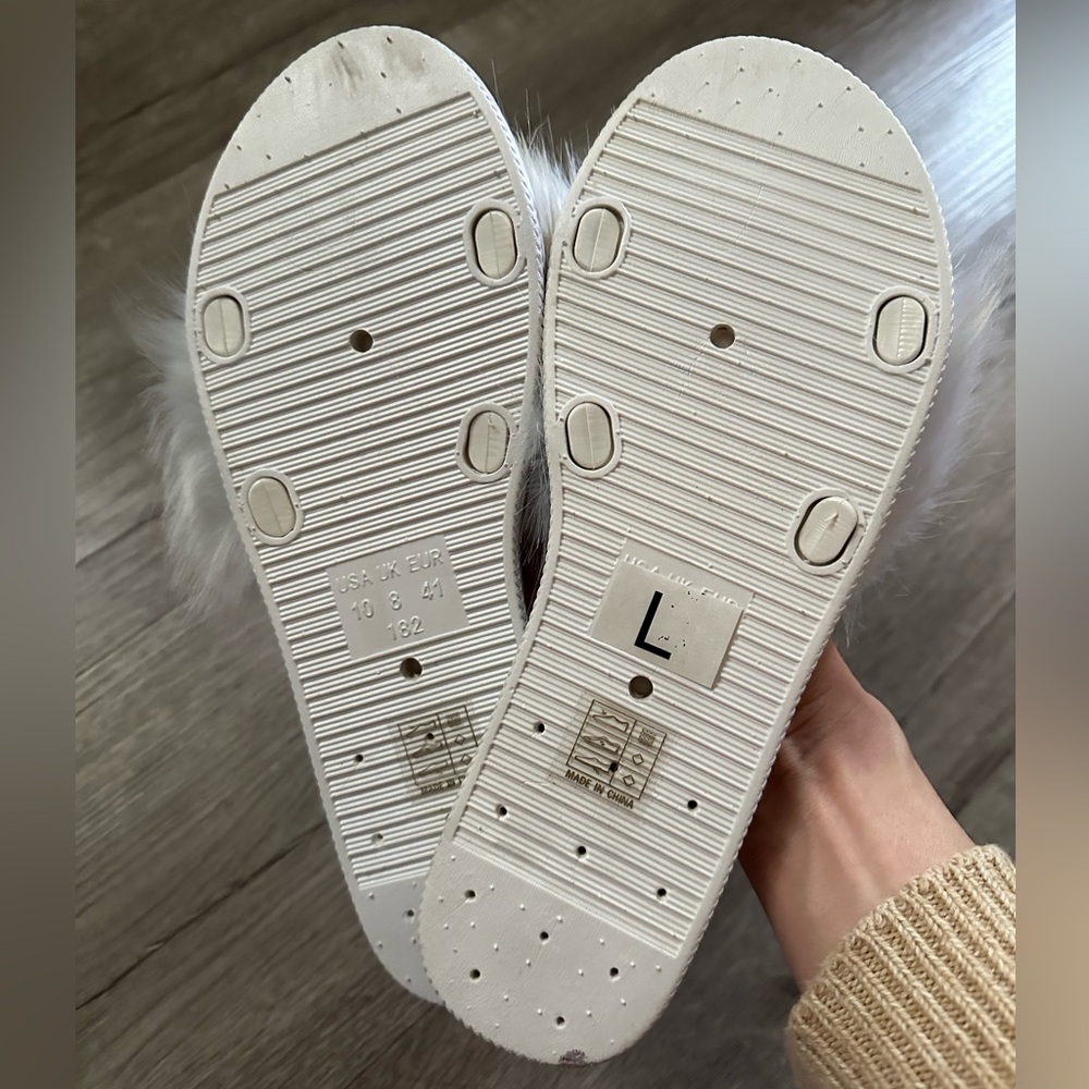 NWT Lauren Lorraine Women’s Fluffy White Faux Fur Flat Slide Sandals - Picture 7 of 9